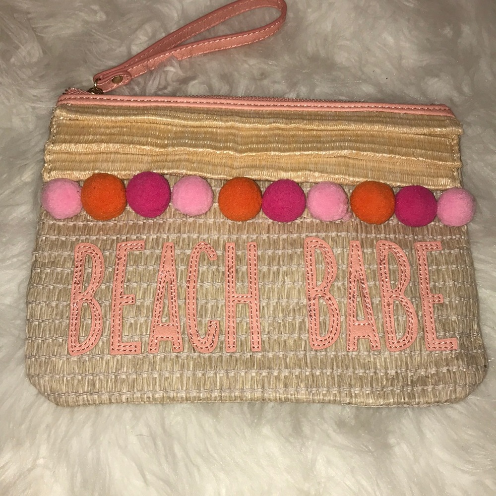 Pink and orange Beach babe straw clutch